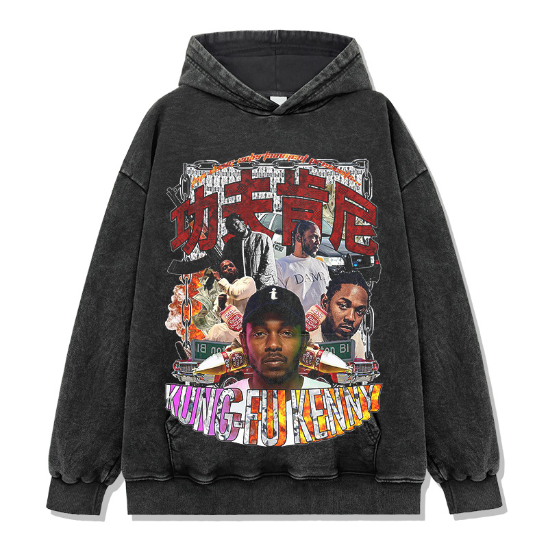 Homage Lamar Kendrick Lamar Kung Fu Kenny Impresión de mangas cortas T-shirt de mangas largas con cuello redondo sudadera con sombrero