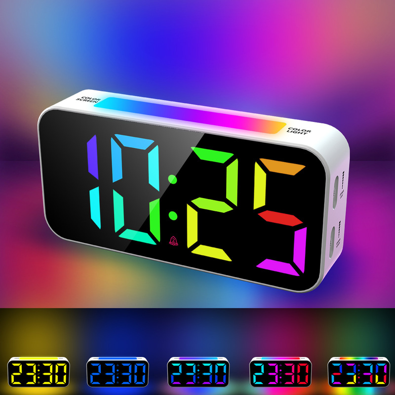 クロスボーダー RGB マジックナイトライト LED 目覚まし時計バイブレーターカラフルなデジタル発光時計スヌーズ付き 2 セットの目覚まし時計|undefined
