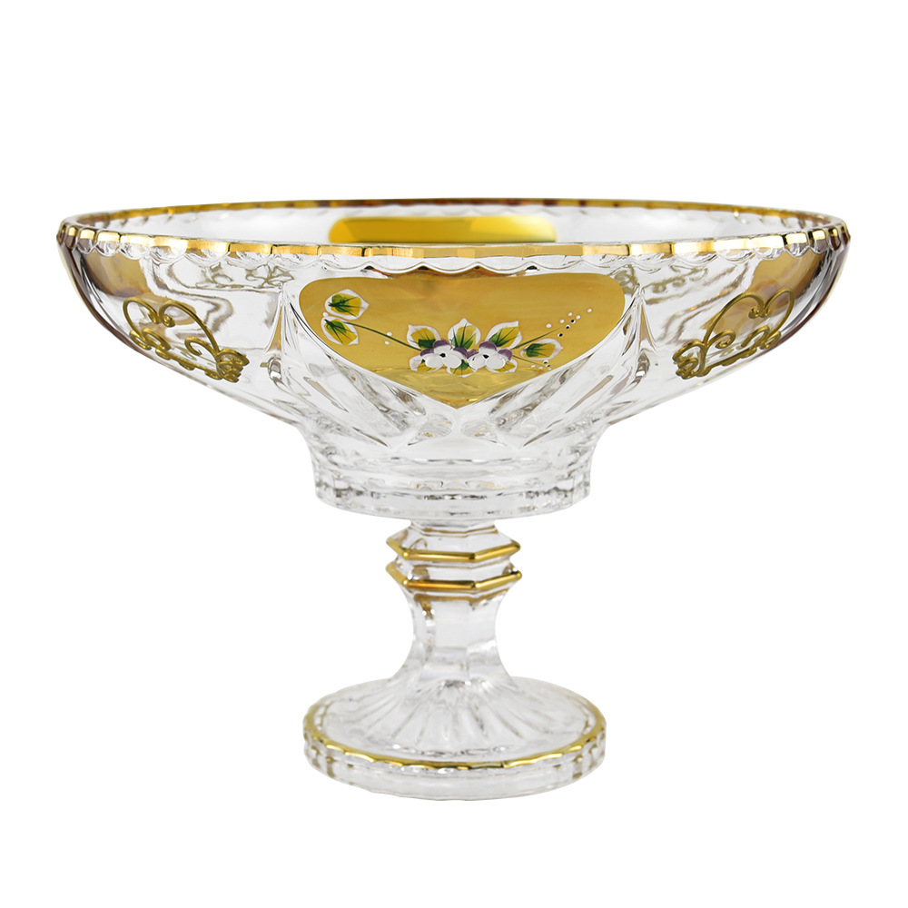 捷克工艺镀金珐琅水晶玻璃果盘 创意现代客厅水果盘 欧式结婚礼物