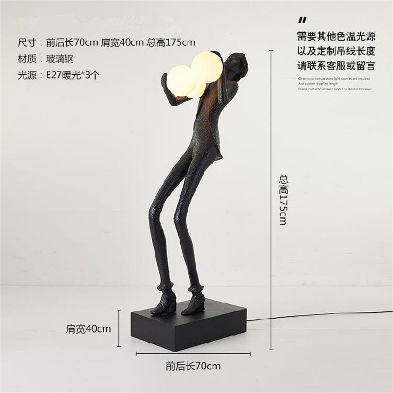 Salón de estar gran lámpara decorativa de suelo sala de exposiciones del hogar hotel vestíbulo de resina de arte humanoide red escultura lámpara de suelo