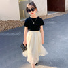 Set, summer clothing, short sleeve T-shirt for leisure, cute children's skirt, 2023, western style