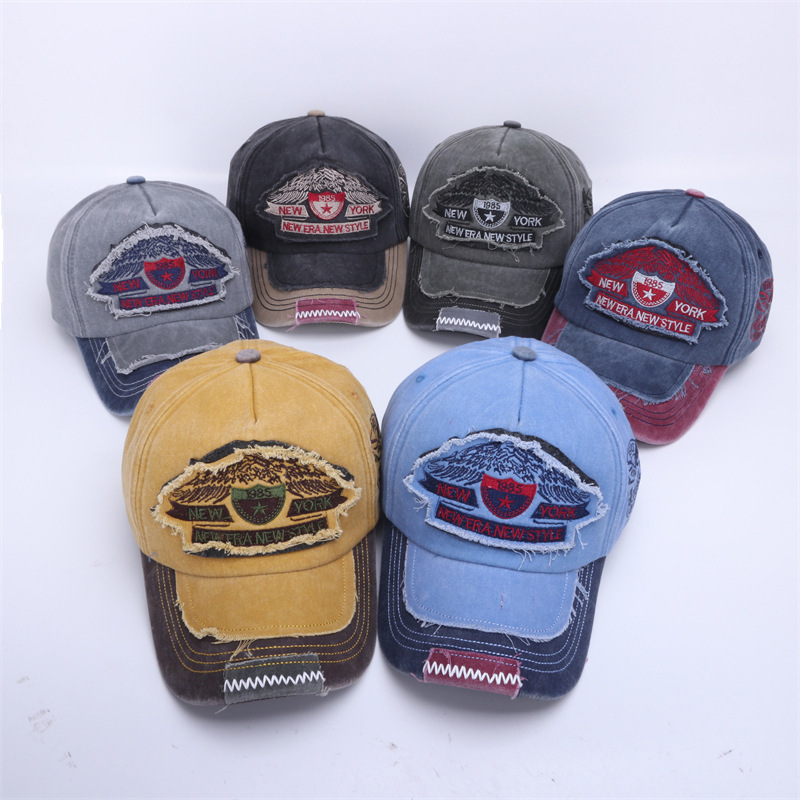 Cappello unisex per coppie in stile coreano, trendy, vintage, transfrontaliero, con ricamo di piume e le lettere VEW YORK, berretto da baseball hip-hop per escursionismo._voghion.com