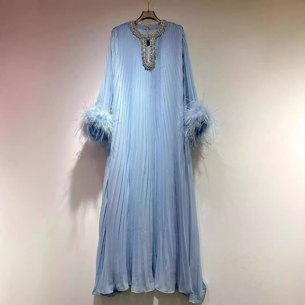 Women's Clothing Round Neck Light Luxury High end Celebrity Style Solid Color Dress_voghion.com