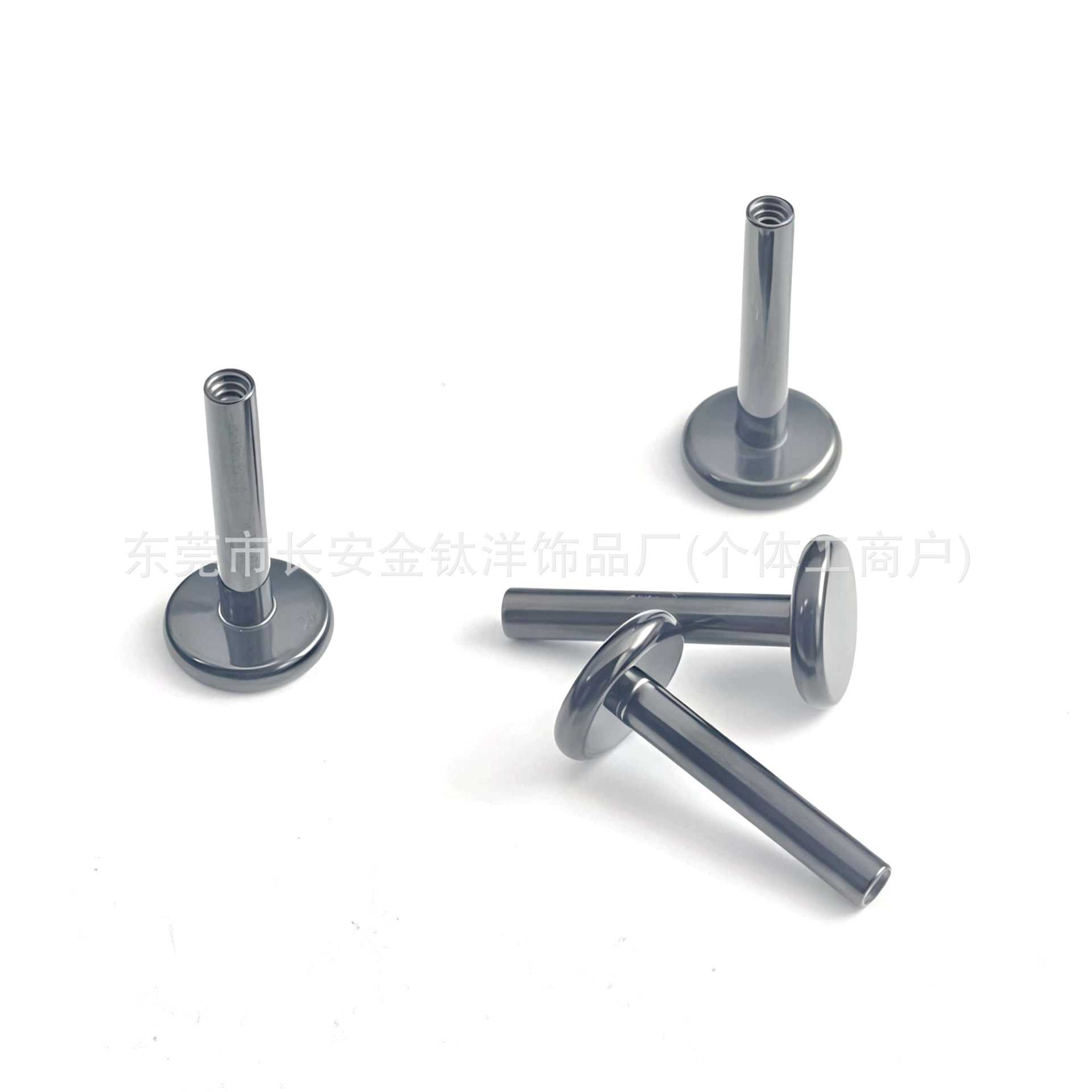 F136 Titanium Black-Plated Internally Threaded Lip Stud Base Flat Rod, 1.0x12mm Ear Cartilage Stud - G23 Titanium Alloy Body Piercing Jewelry detail image 4