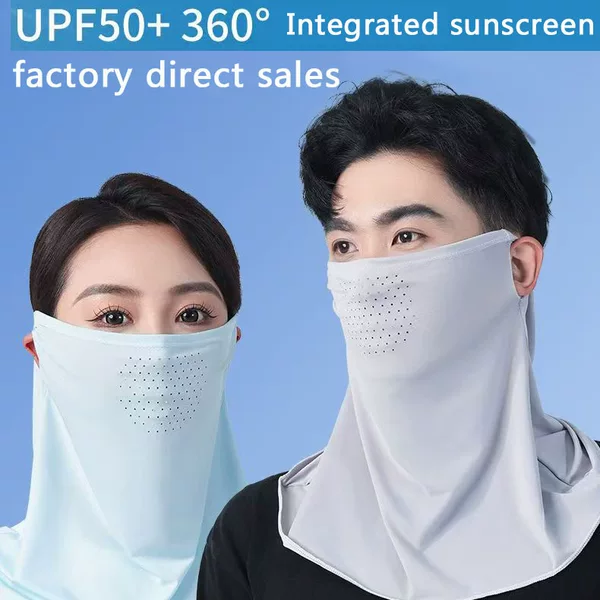 Men and Women 2024 Ear-Hanging Neck Cover Sun Protection Mask Thin Ice Silk Full Face Integrated Veil Outdoor Cycling Face Towel