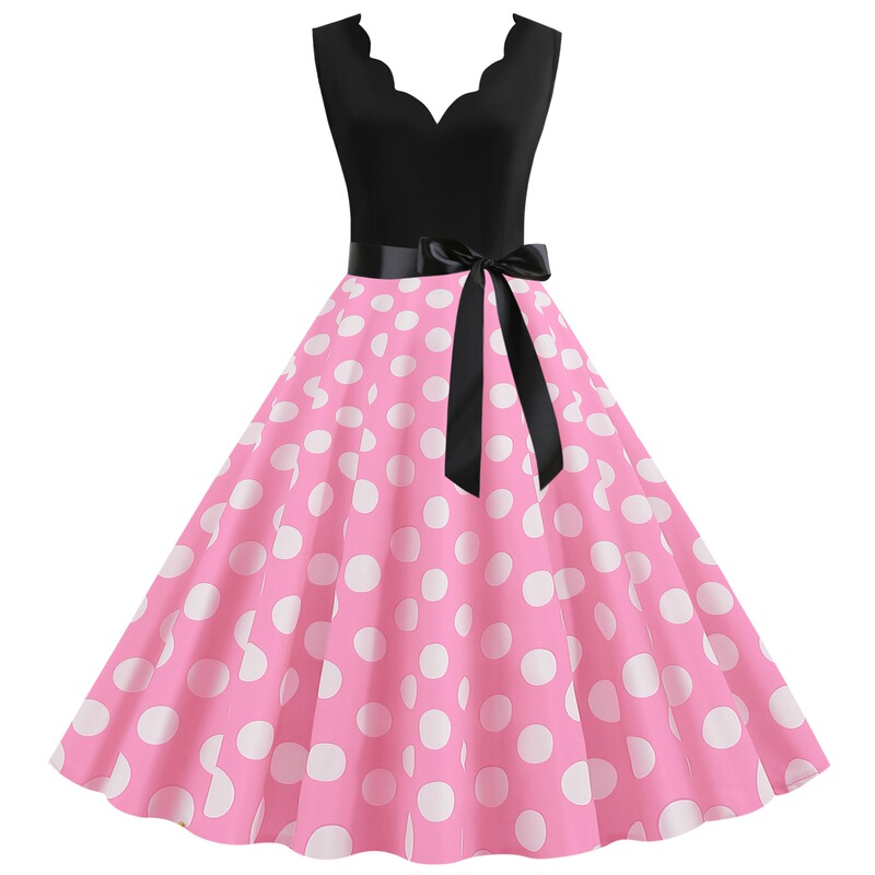 8040 cross-border eBay summer Foreign trade fashion retro women Europe wave V Neck Wave point print big pendulum dress 8040 cross-border eBay summer Foreign trade fashion retro women Europe wave V Neck Wave point print big pendulum dress