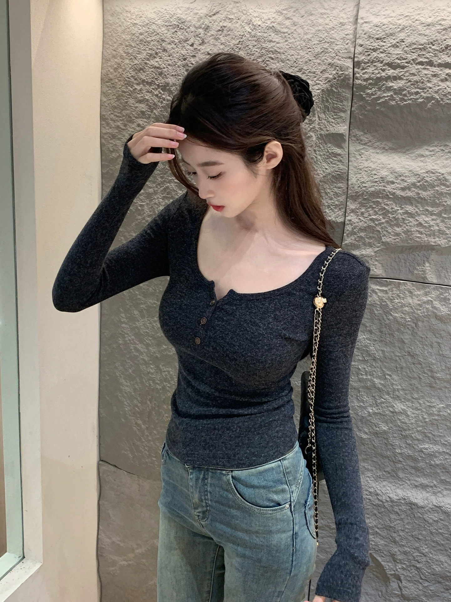 Fitted body-friendly autumn short long-sleeve