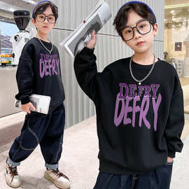 儿童装男童加绒秋冬款新款男孩卡通字母圆领韩版中大童炸街上衣潮