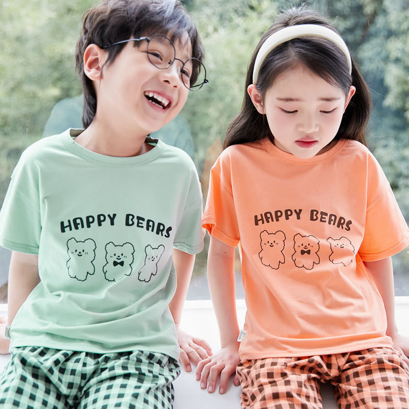 Children's Pajamas Summer Cotton Short-sleeved Trousers Boys' Home Clothes Girls' Baby Air-conditioning Clothes Big Kids Parent-child suit