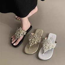 夹不累人字拖复古趾珍珠凉鞋拖鞋女夏外穿久风穿沙滩鞋脚波西米亚