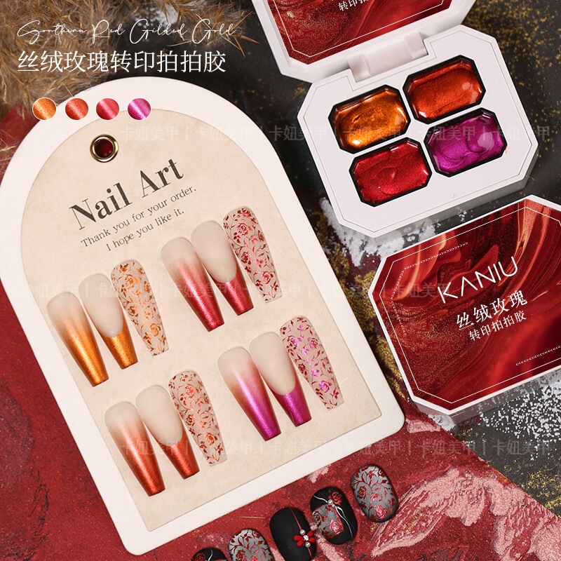 Canniu High Saturated Four-Palace Pat Glue Autumn and Winter New Velvet Rose Printing Gradient Painting Sniffing Nail Polish Glue