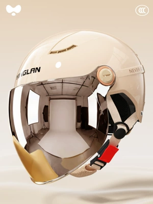 Protection Double Mirror Motorcycle Helmet, Motosiklet kaskı (dəbilqə) - 3c-khaki-electroplated-long-mirror-new-national-standard-class-a-one-size-fits-all