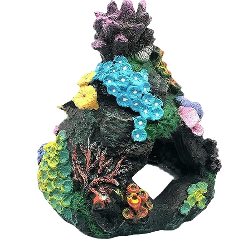 Paquete de decoración de paisajismo acuario isla de coral concha barril de concha resina simulación hierba acuática conjunto de montaña de coral