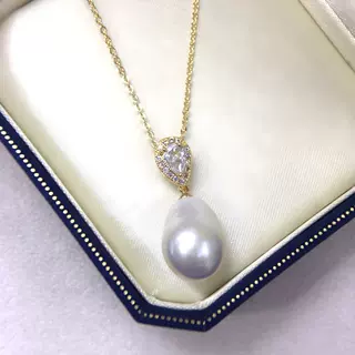 天然淡水珍珠吊坠圆形巴洛克珍珠锁骨链微镶锆石水滴诸暨珍珠饰品