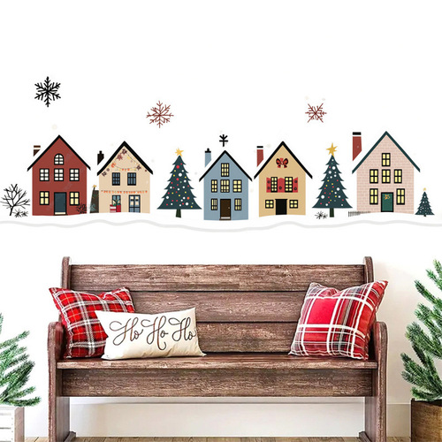Cartoon Christmas Cozy Cottage Window Decal Self-Adhesive Wall Sticker Full-Transparent UV Dual-Sided Viewable Decorative Sticker