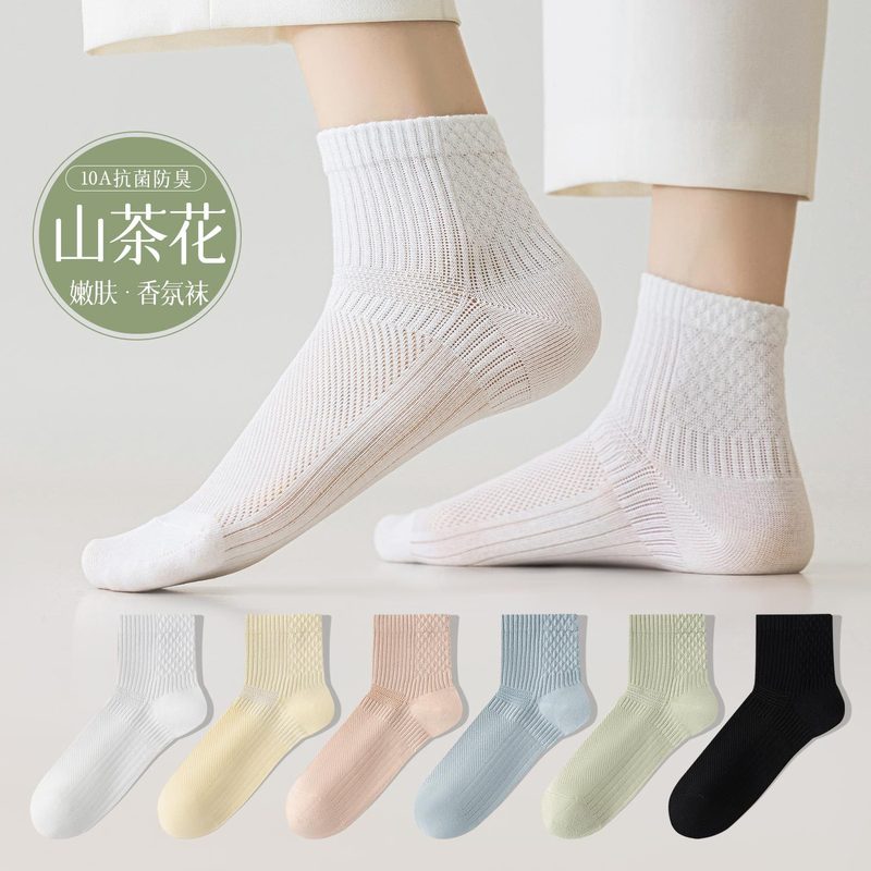 Socks women tube socks candy color sweet wind mesh breathable camellia fragrance socks Zhuji socks in stock wholesale