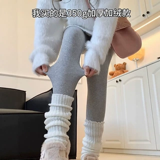 浅灰色打底裤女春秋季外穿竖条纹弹力紧身显瘦连裤袜薄款加厚棉裤