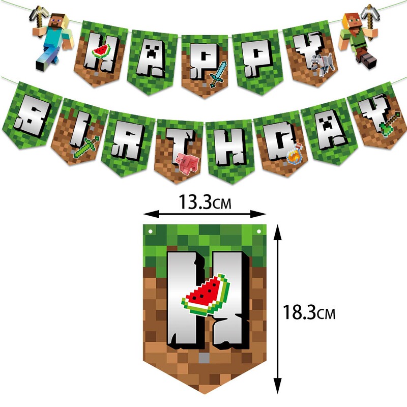 新しい Minecraft 誕生日パーティー装飾バナーゲームテーマピクセルバトル誕生日装飾スパイラルペンダント|undefined