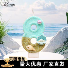 新款蓝黄海螺海洋系列派对蜡烛跨境电商希音数字蛋糕生日蜡烛造型