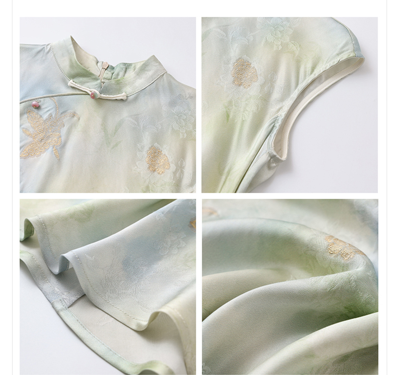 Váy Qipao cải tiến cao cấp phong cách Trung Quốc mới, in họa tiết tinh tế, cổ đứng ôm sát N5008 — Hiển thị màu xanh chi tiết 22