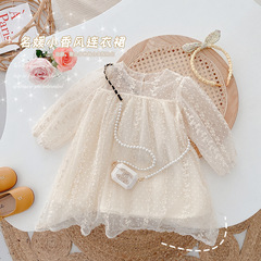 Girls spring princess dress 0-5 years old Korean children's clothing baby girl mesh skirt lace long-sleeved dress CQ107