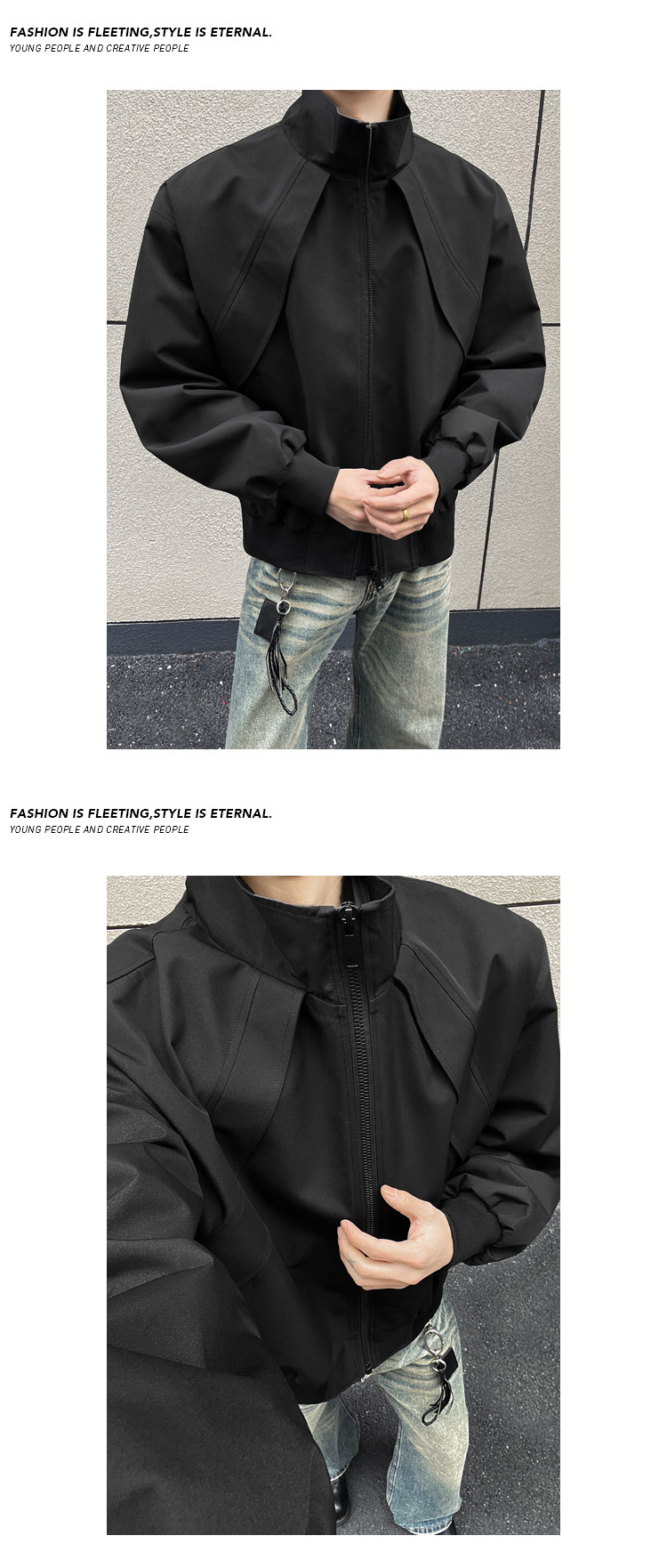 American Style Men's Denim Jacket With Stand-up Collar Spring_voghion.com