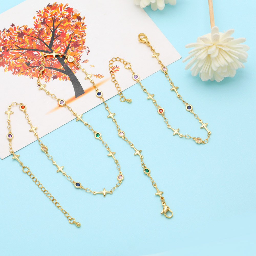 Fashion Inlay Colorful Zircon Necklace Bracelet Female Copper