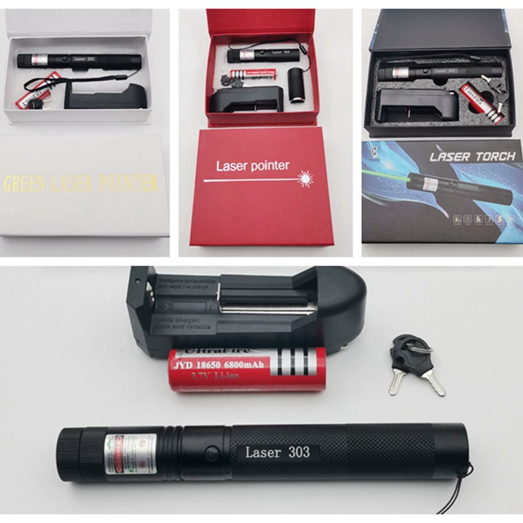 Flashlight with laser, travel indicator lamp, high power