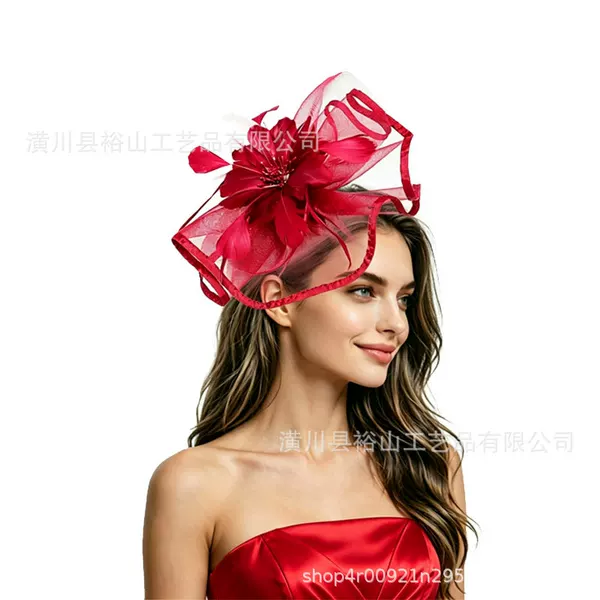 Cross-border European and American bridal hair accessories, fashionable feather headpiece, Amazon vintage horse racing festival mesh mini hat for women