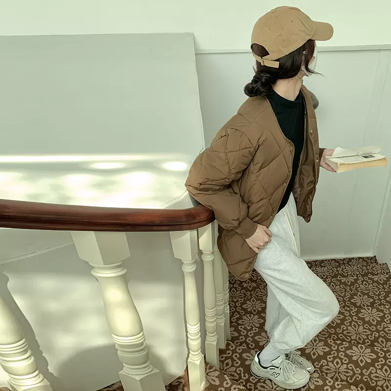 2025秋冬季新款跨境棉服女式轻薄短款衔缝宽松圆领棉衣夹克外套