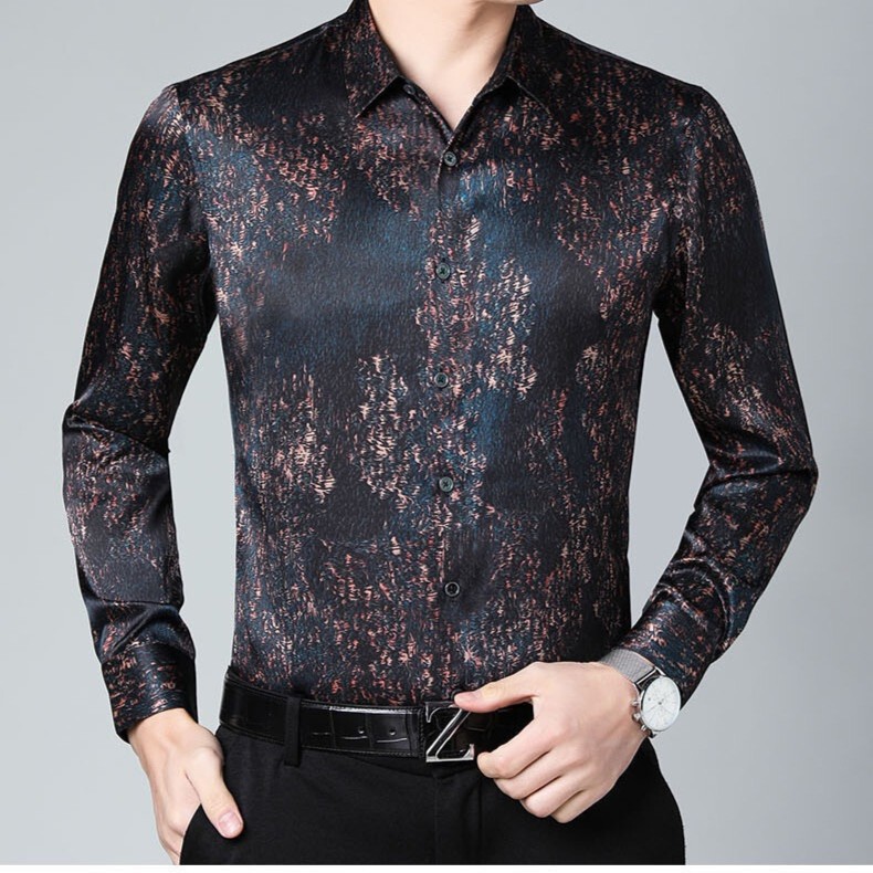 Heavy Mulberry Silk Star Blue 9815 Light Luxury High-end Business Casual Men's Long Sleeve Shirt Solid Color