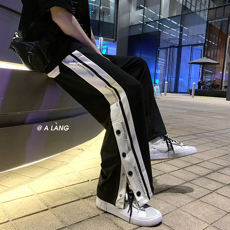 ブレストカジュアルスウェットパンツメンズ夏トレンディブランドインルーズストライプカラーブロックストレートパンツ香港スタイルスポーツ9点パンツ|undefined