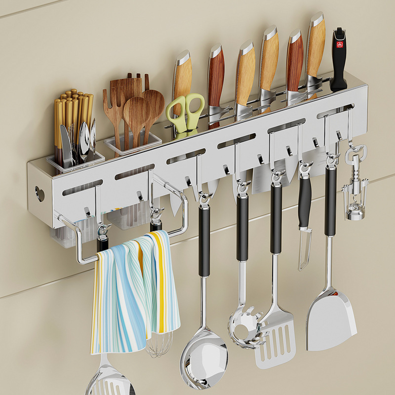 Kitchen Storage Rack Multifunctional Punch-Free Chopstick Holder Knife Integrated Chopstick Tube Chopstick Cage Wall-Mounted Storage Rack Hanger