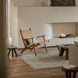 复古实木牛角椅家用客厅侘寂风丹麦设计师款扶手靠背藤编沙发椅子