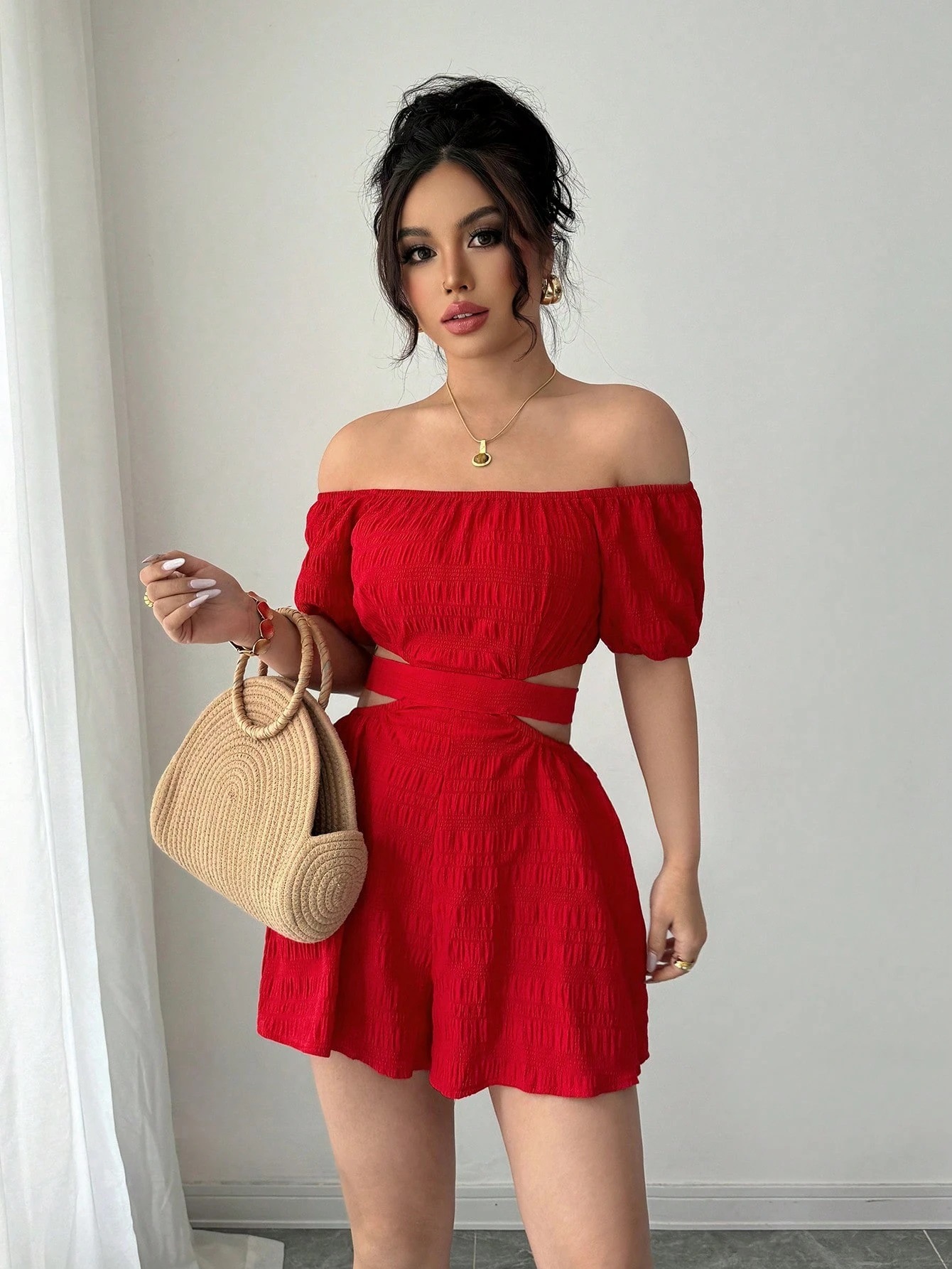 2025 estilo caliente europeo y americano comercio exterior transfronterizo ropa de mujer nueva moda sexy arco hueco un hombro mono de color sólido image 5