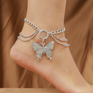 Multi-layer Big Butterfly Anklet Punk Style Ankle Bracelet Women Wedding Accessories