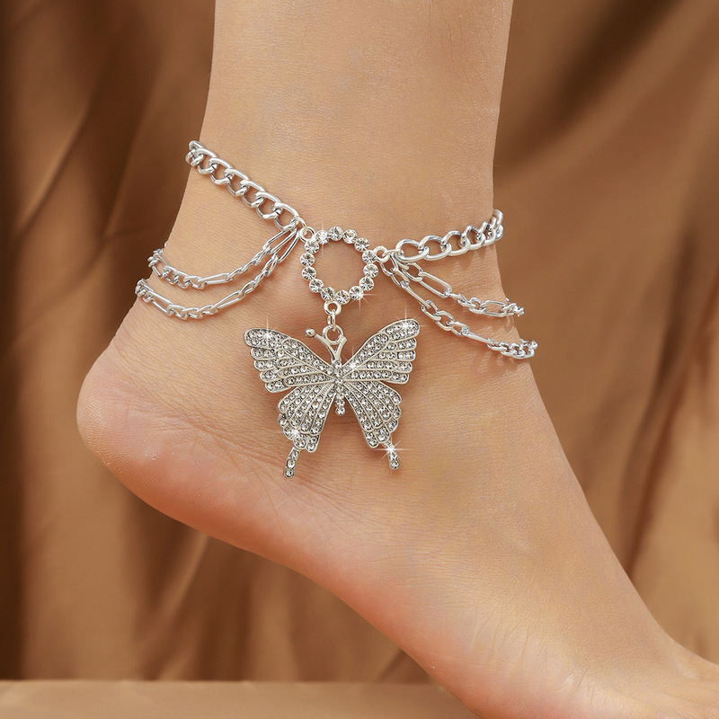 Multi-layer Big Butterfly Anklet Punk Style Ankle Bracelet Women Wedding Accessories Multi-layer Big Butterfly Anklet Punk Style Ankle Bracelet Women Wedding Accessories