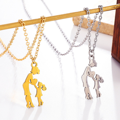 European and American Mother's Day Necklace Stainless Steel Mother and Daughter Pendant Lock Chain Retro Necklace Gift