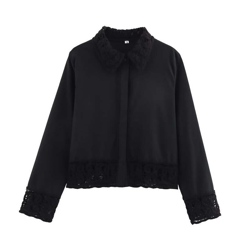ヨーロッパとアメリカのクロスボーダー婦人服卸売女性のかぎ針編みディテールシャツかぎ針編みディテールカジュアルショーツ|undefined