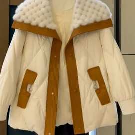 韩版菱格小香风棉服女2025年冬天新款欧货宽松加厚翻领毛领外套