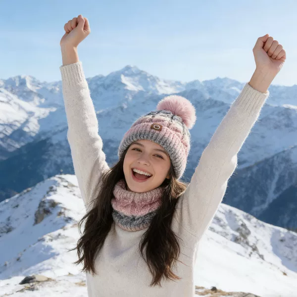 Winter USB Knitted Wool Scarf Hat for Men and Women, Thickened Windproof and Cold-Proof 2-Piece Set, Warm Wool Hat for Skiing
