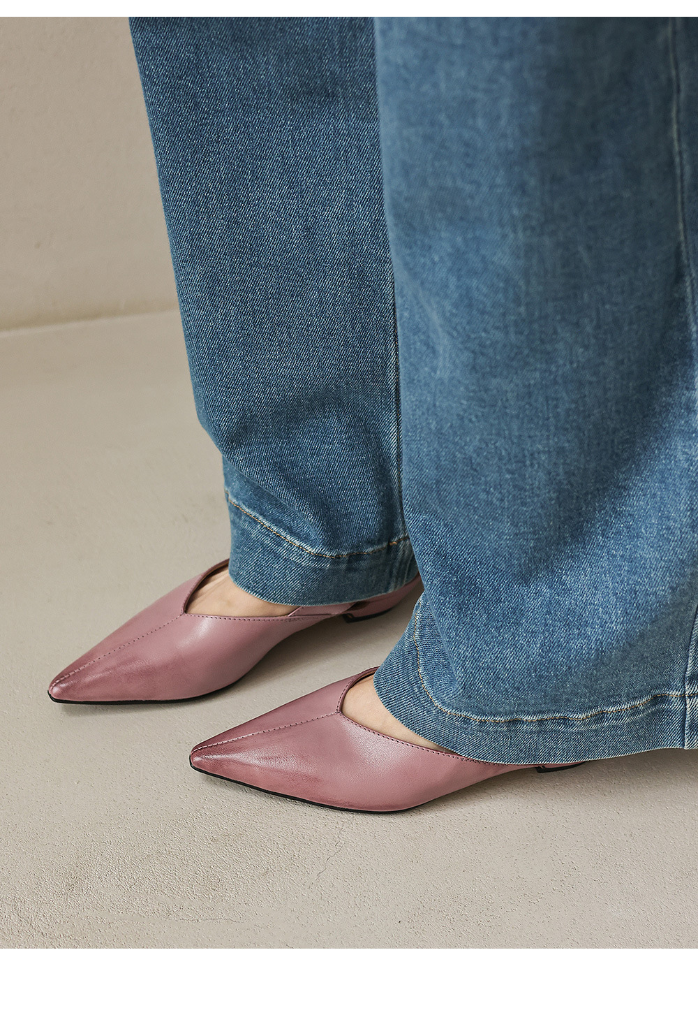Giày sandal nữ mũi nhọn quai ngang gót thấp phong cách Hàn Quốc — màu nâu chi tiết 11