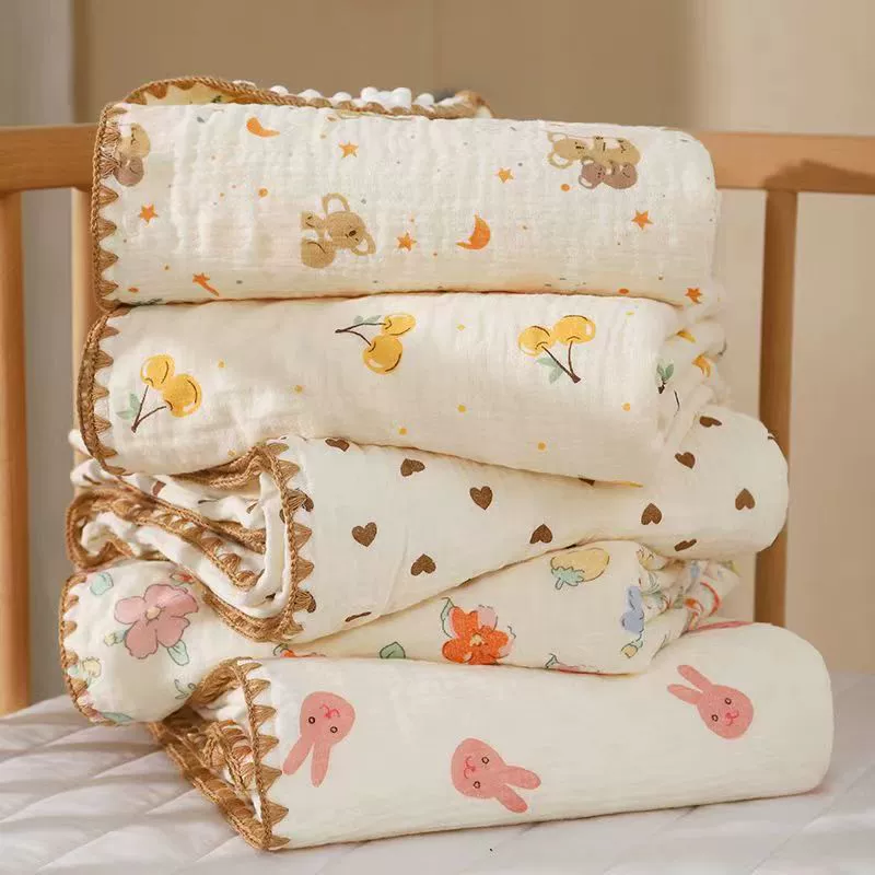 Четырехслойное одеяло из креповой ткани, четырехслойное одеяло с принтом «хлопковая вата», детское банное полотенце, детское мягкое одеяло.