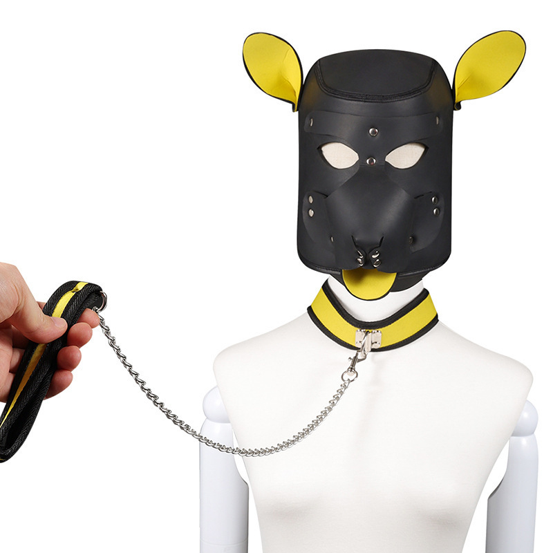 Leather Dog Head Mask with Purple Ears, Human K9 Costume Headgear — detail image 31