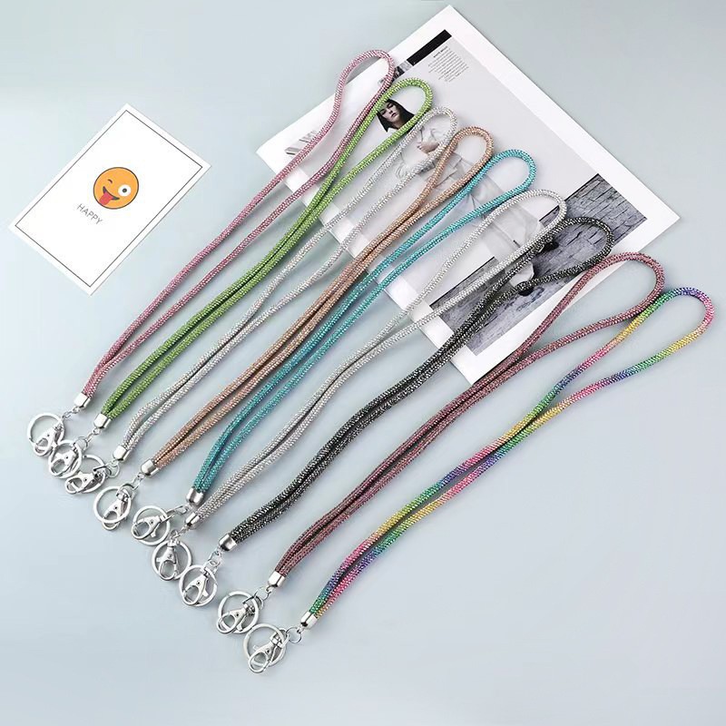Cross-Border New Luxury Phone Anti-Loss Crystal Lanyard with Rhinestone Metal Chain Reinforced Long Pendant Luxury Style Accessory