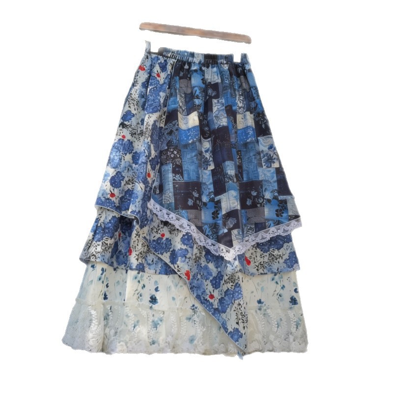 Irregular Long Skirt 2026 Floral Summer Korean Style New Retro Women's High-Waisted Printed Lace Patchwork Skirt Irregular Long Skirt 2026 Floral Summer Korean Style New Retro Women's High-Waisted Printed Lace Patchwork Skirt