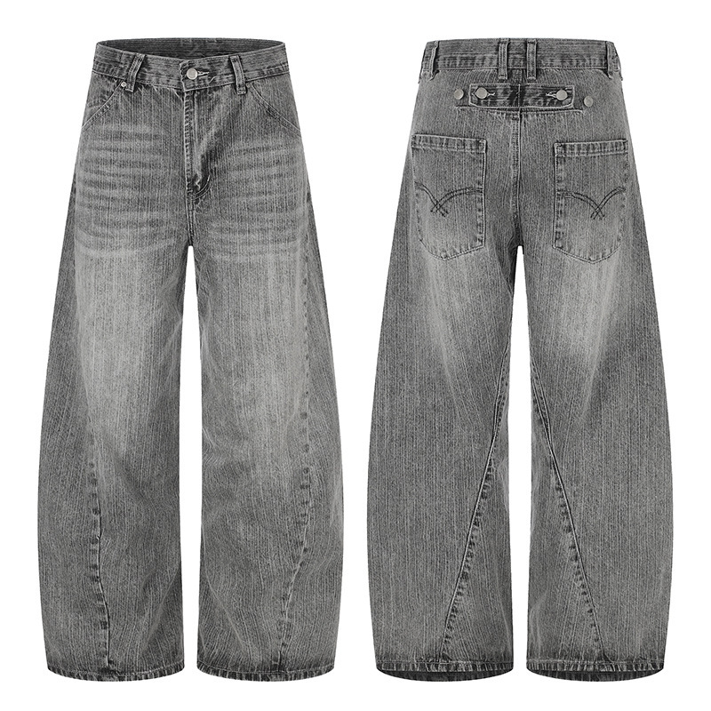 Tuochuan Ck9832 American Retro Black and Gray Wide-Leg Jeans for Men and Women, Washed Slub Fabric, Vintage-Style Casual Pants Tuochuan Ck9832 American Retro Black and Gray Wide-Leg Jeans for Men and Women, Washed Slub Fabric, Vintage-Style Casual Pants