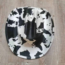 K 16135 Cow Print Wide Brim Fedora ��ţ�ƴ��ܾ�ʿñ�羳