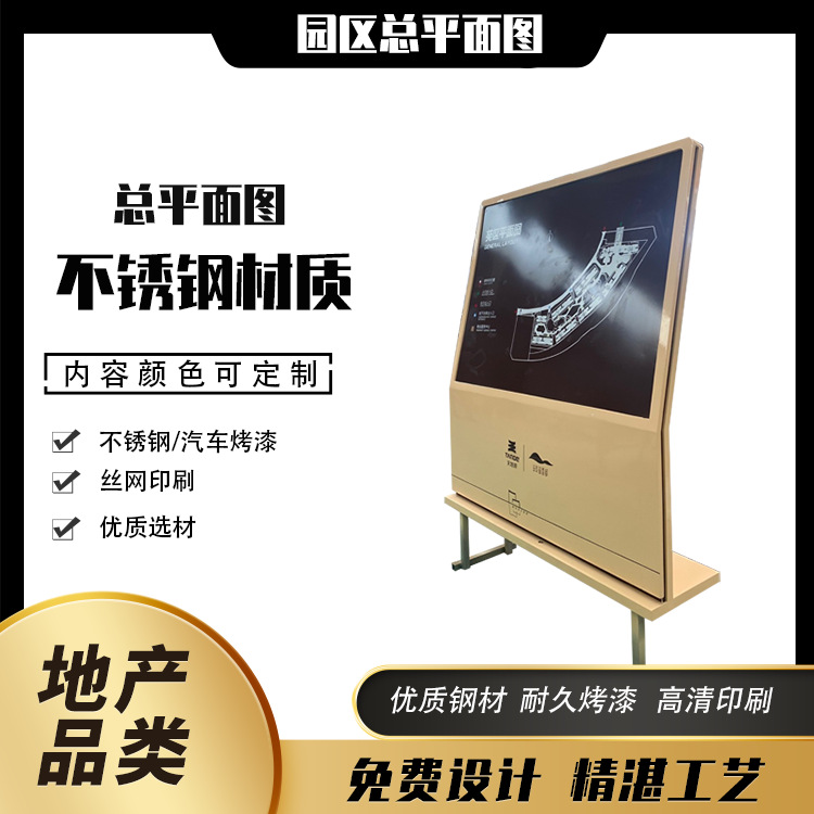 源头厂家花草牌园区总平面图导视识标识标牌不锈钢标识丝网印刷