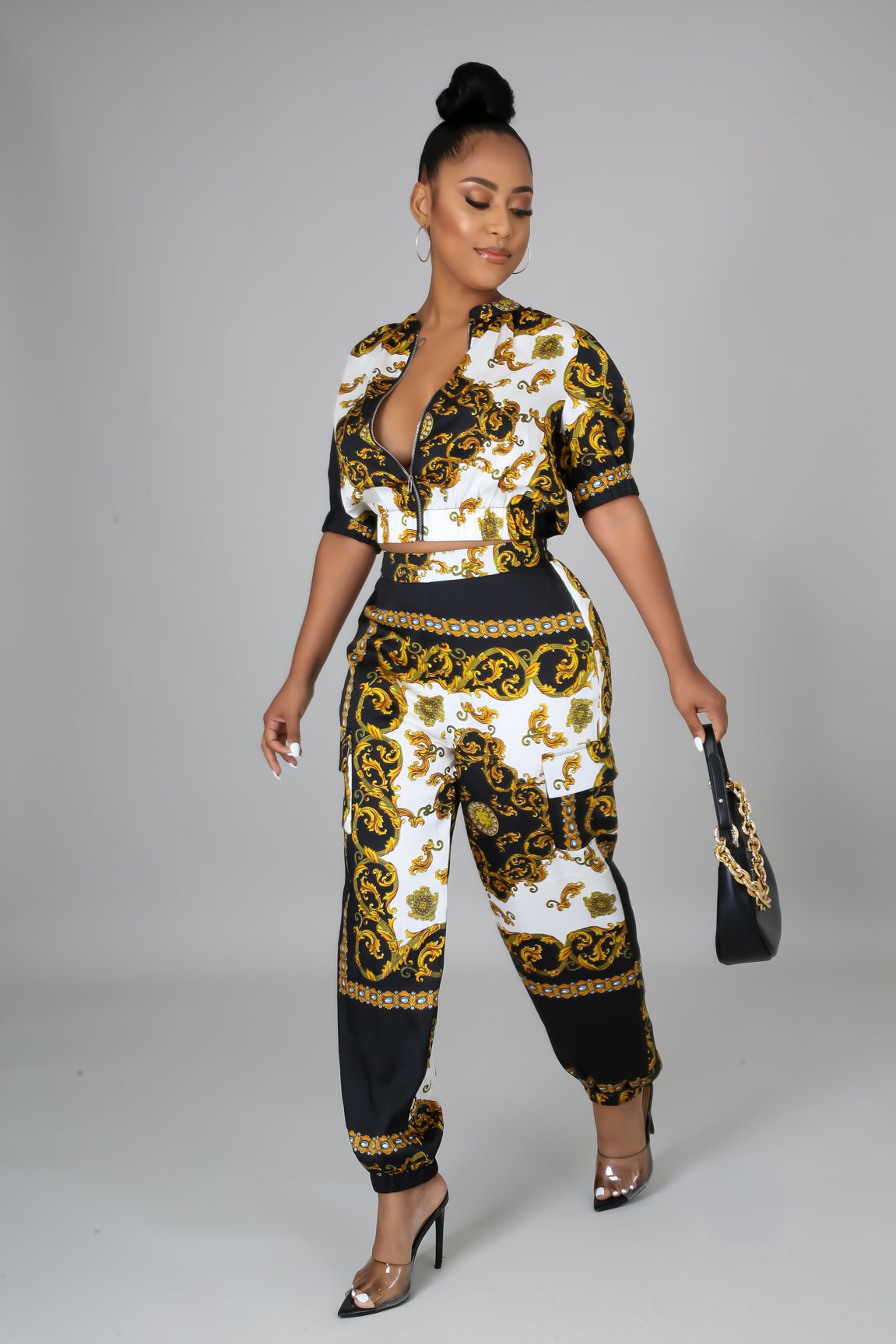 Ensemble deux pièces imprimé numérique pour femme, nouvelle plateforme de vêtements décontractés_voghion.com